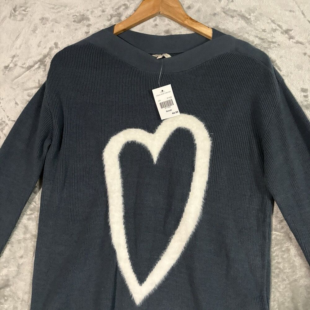 NWT Kate & Sam Navy Ribbed Heart Sweater Small Cottagecore Coquette Soft Girl